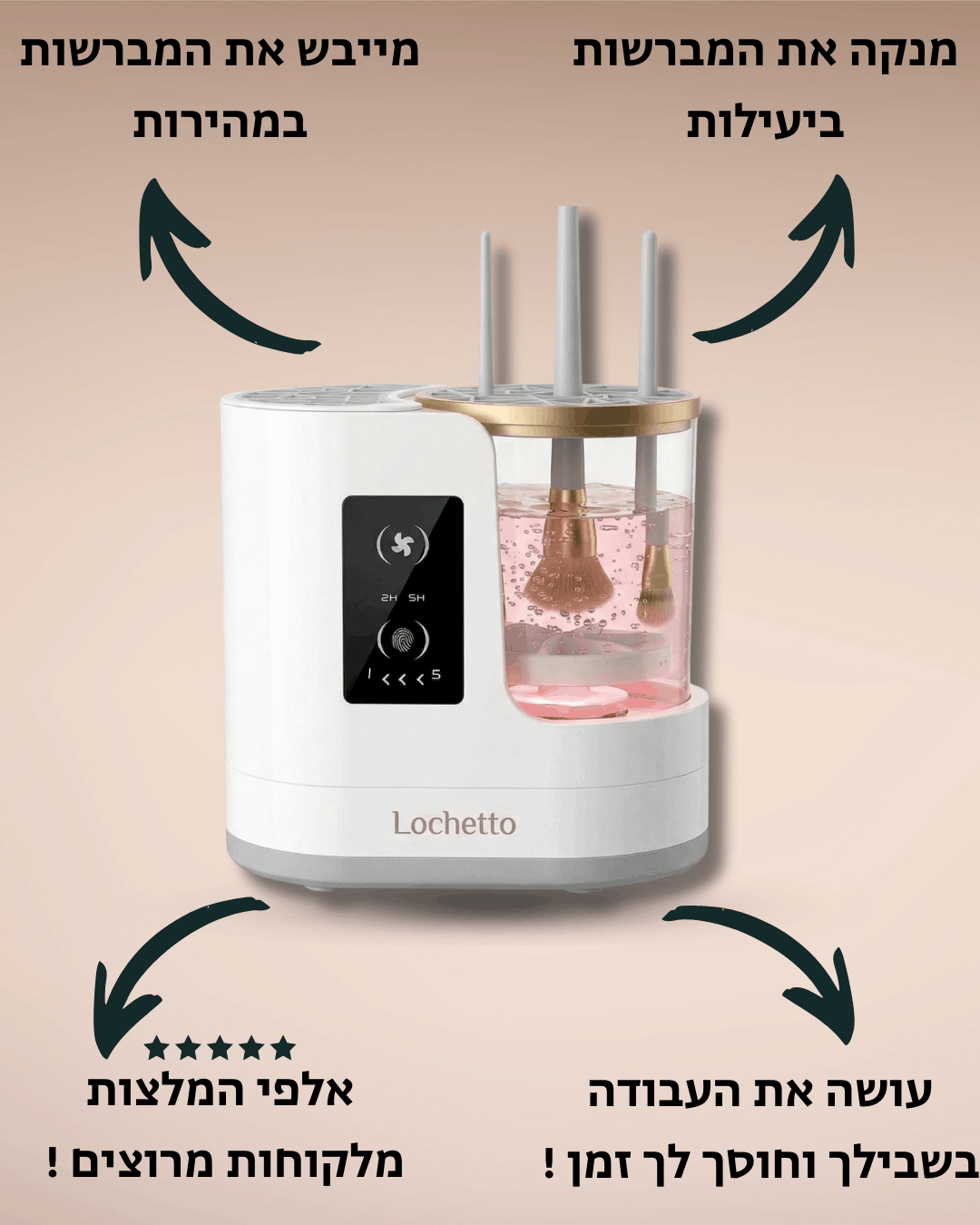 Lochetto pure מכשיר לניקוי וייבוש מברשות איפור